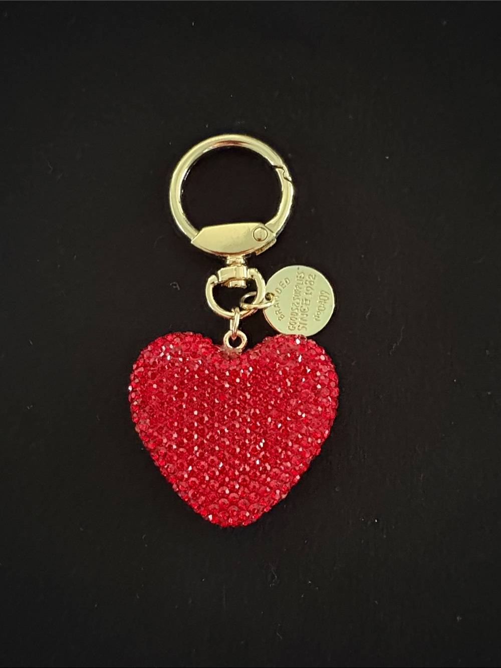Beautiful Crystal Red Heart Keychain Bag Charm with Gold Hardware
